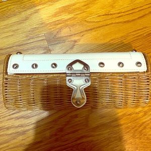 Michael Kors straw and patent leather clutch